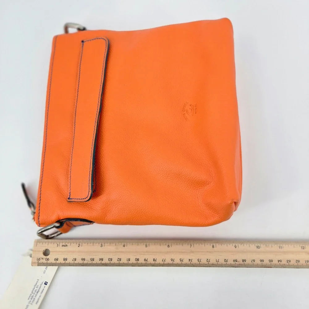 Gioia Chiara Firenze Orange Leather Zip Crossbody Bag Clutch NWT No Strap Italy